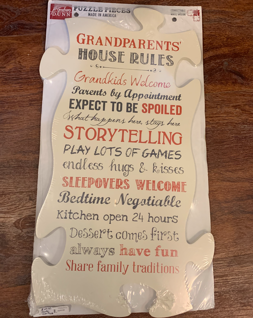 Grandparents’ Rules Puzzle Piece Sign