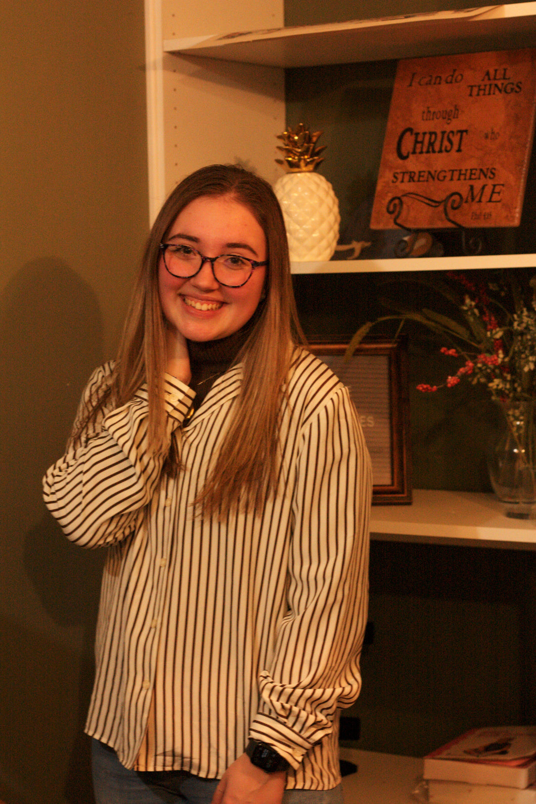 Brown and White Striped Button Up