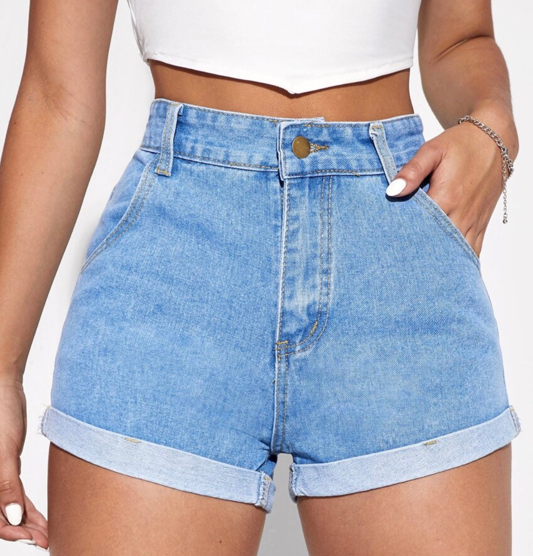 Cuffed Jean Shorts