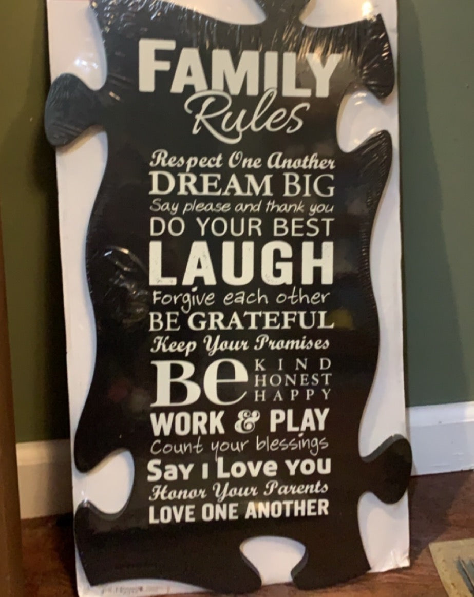 Family Rules Puzzle Piece Sign