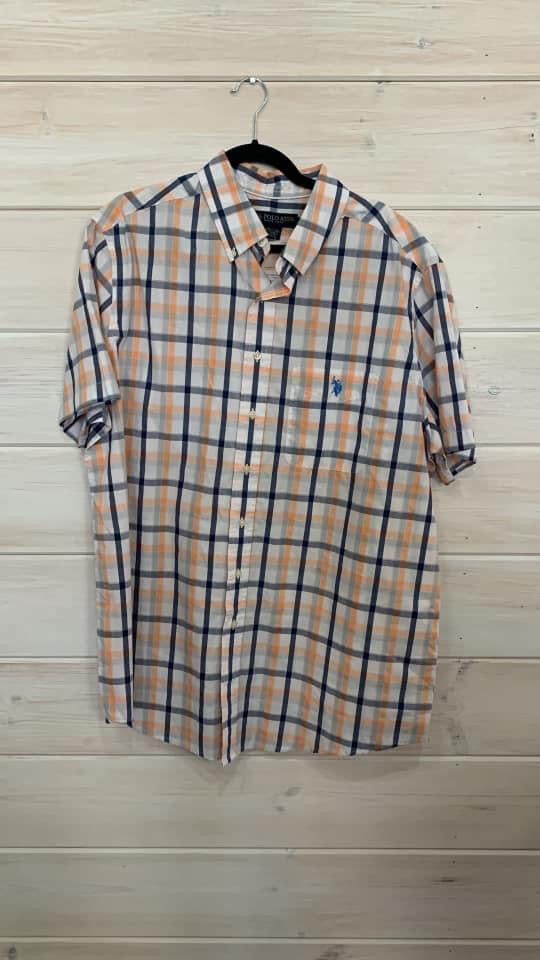 U.S. Polo orange and blue plaid polo