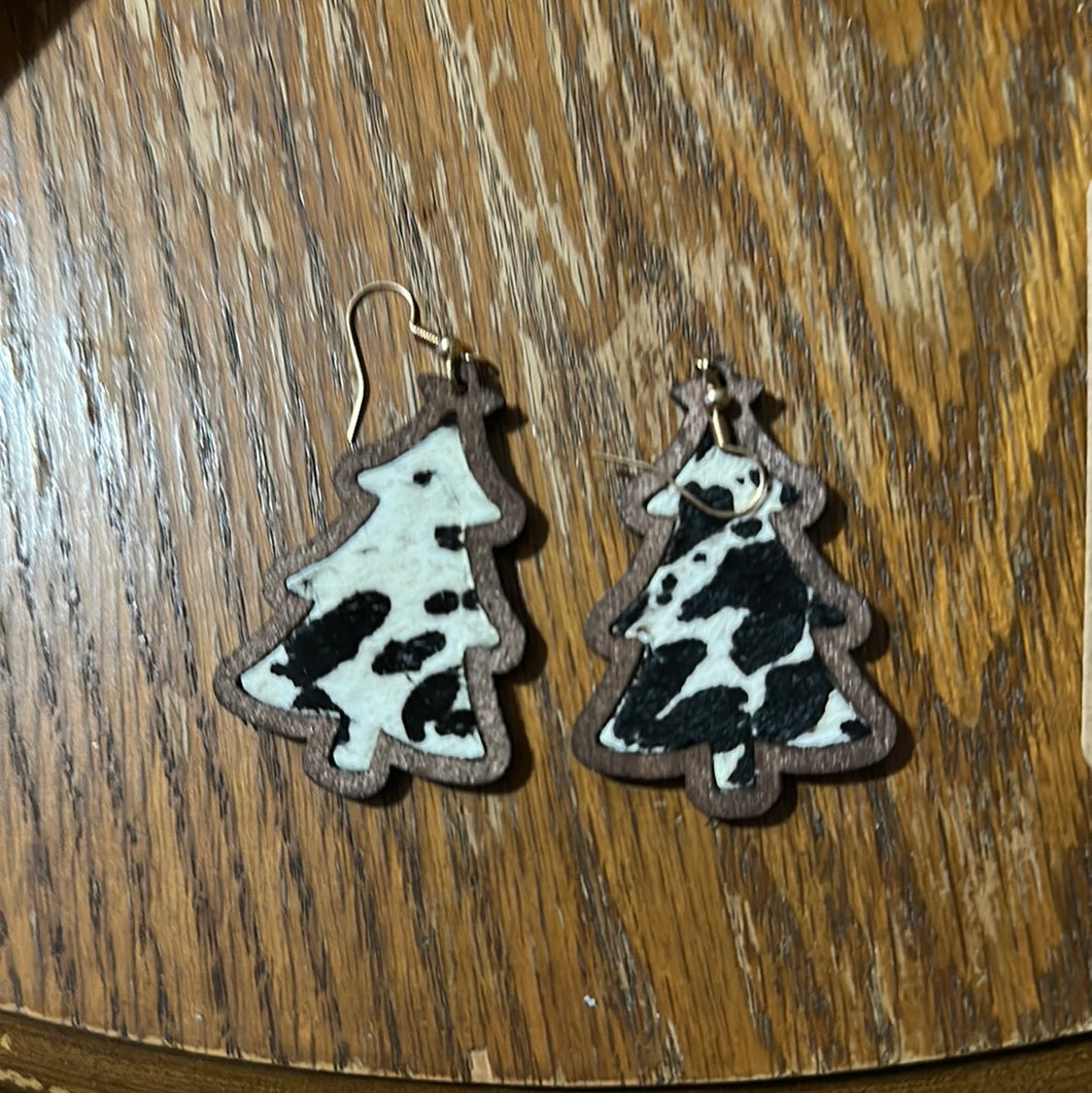 Cow Print Christmas Earrings