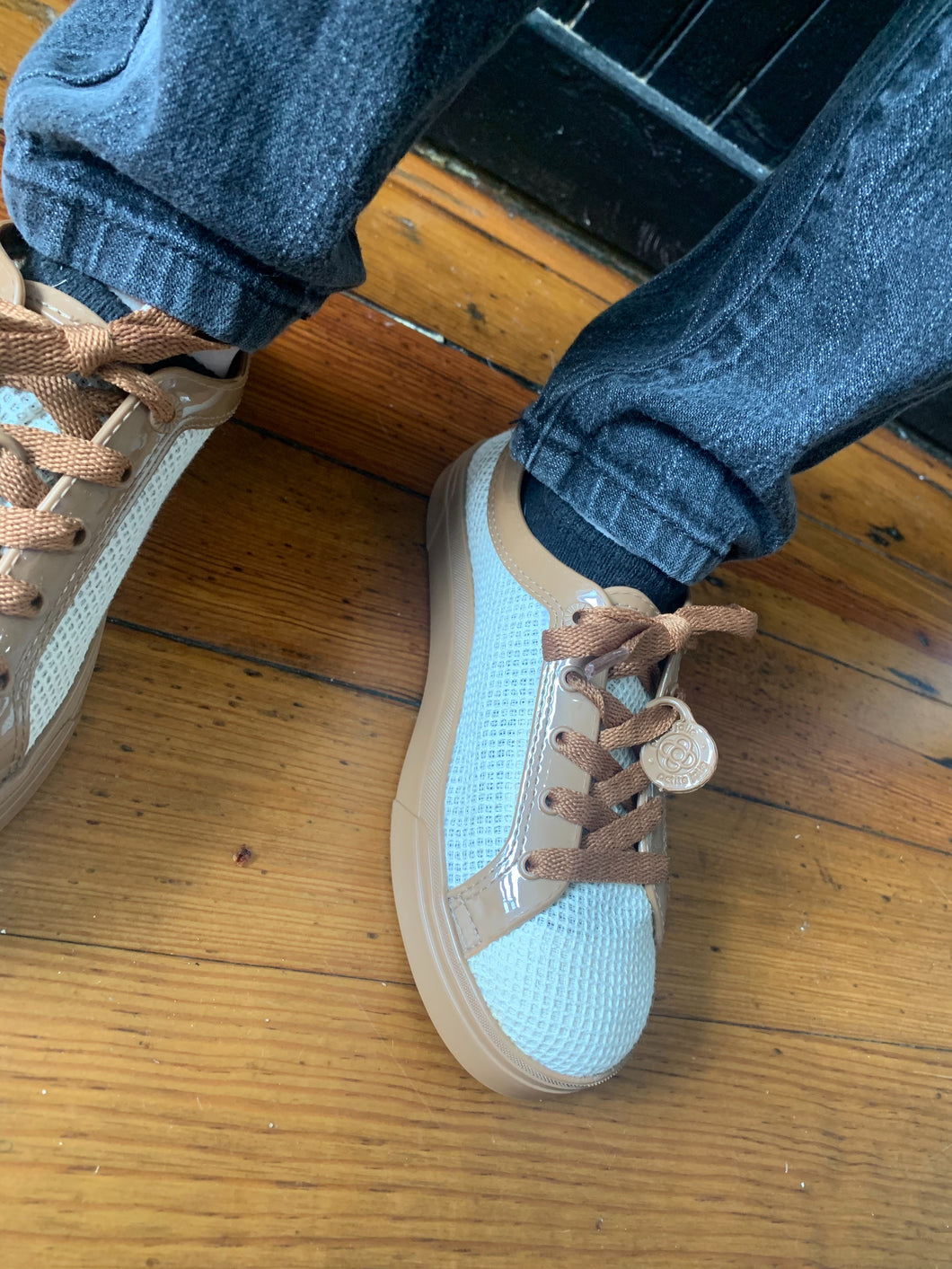 Brown and Tan Netted Sneakers