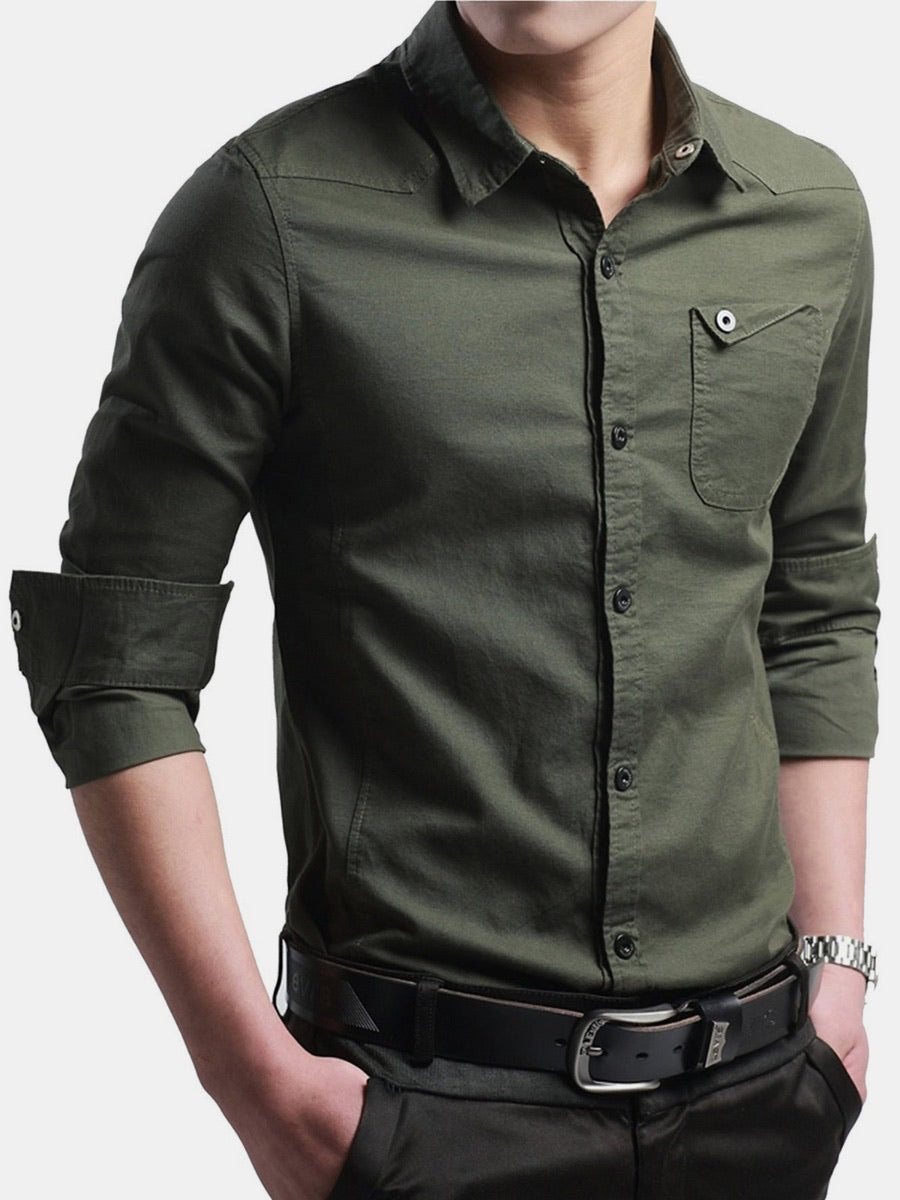 Green Dress Shirt Slanted Pocket