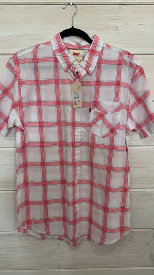 Levis Pink and White Plaid Shirt