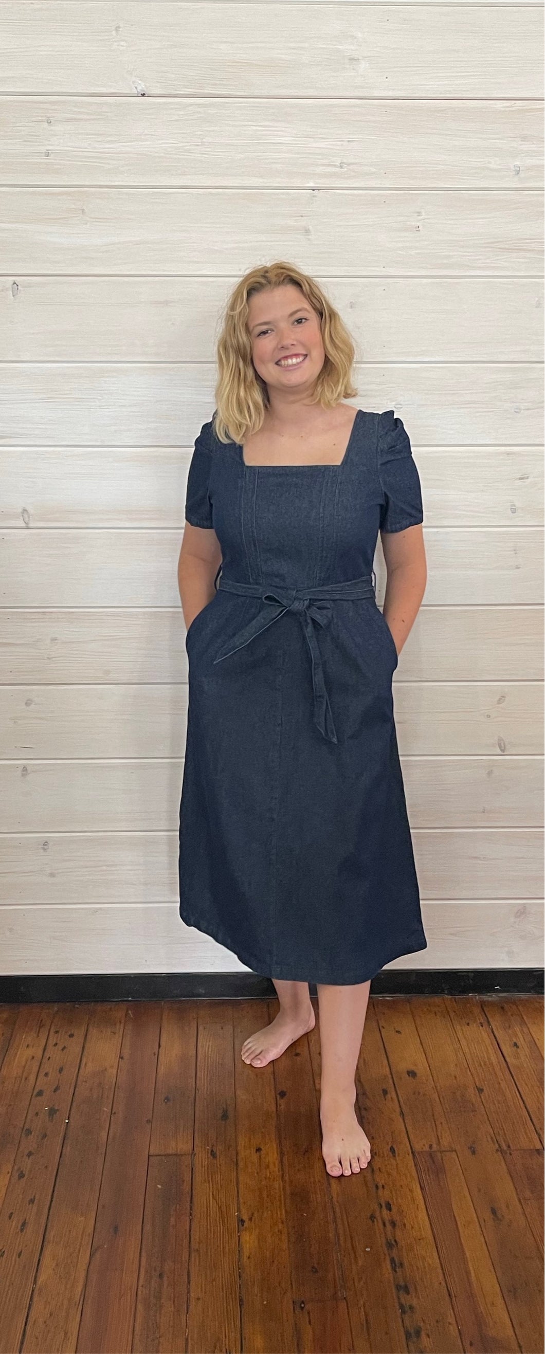 Bubble Sleeve Long Jean Dress