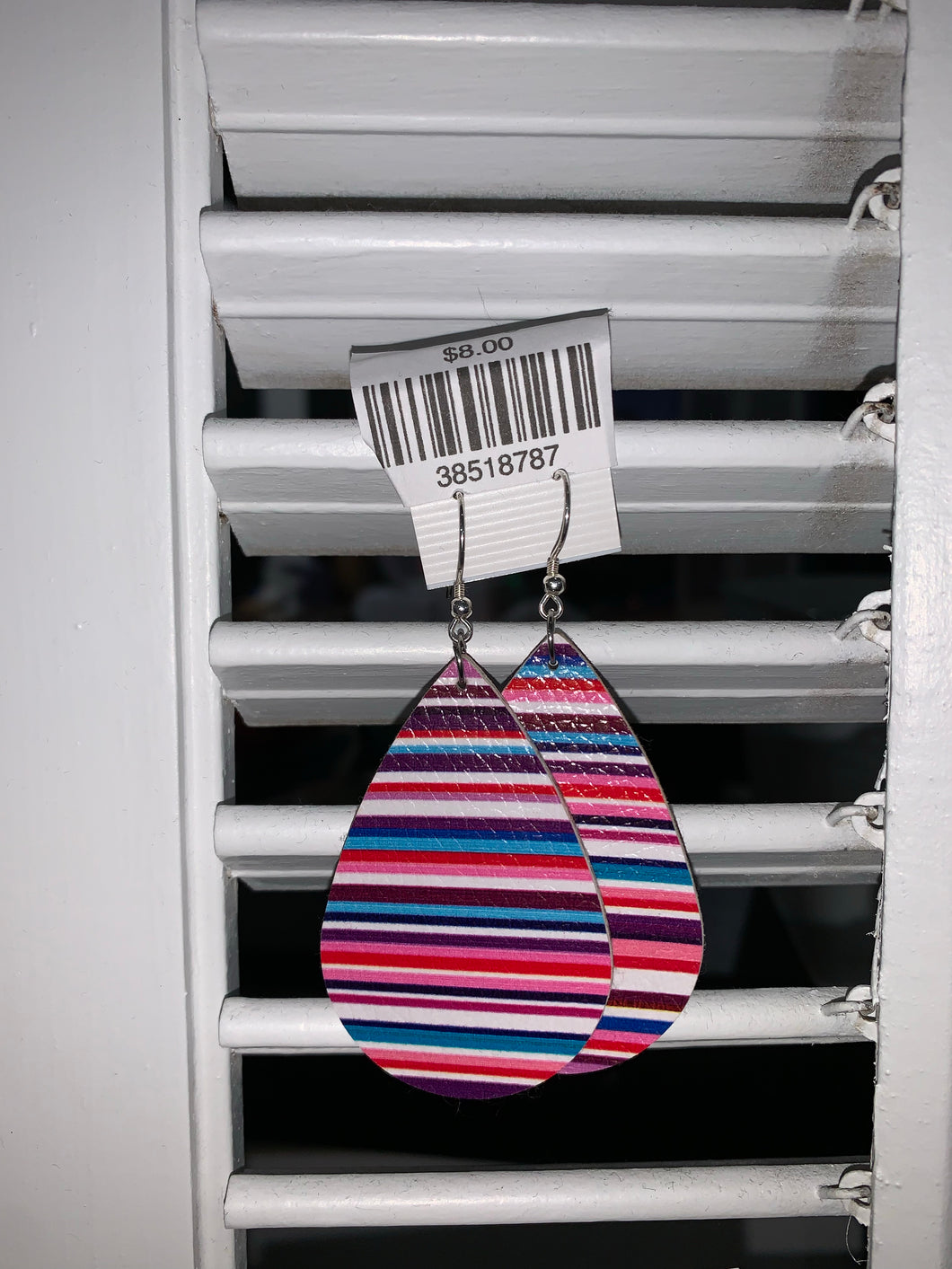 Pink,purple, and blue striped leather earrings