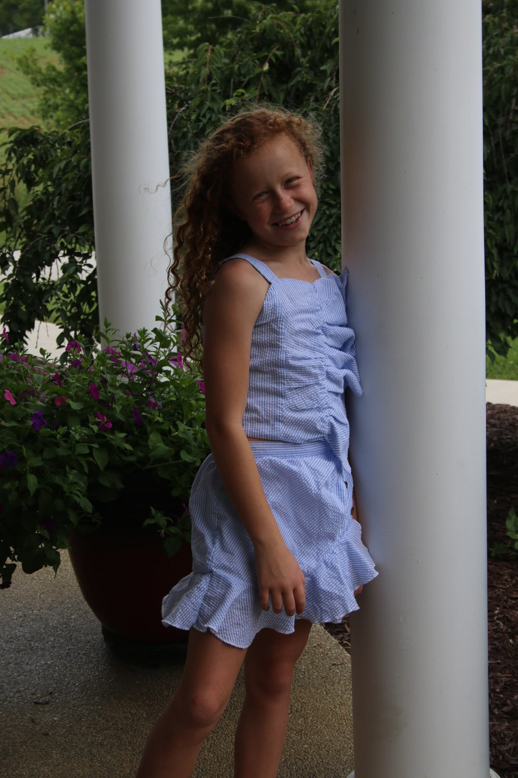 Blue and White Striped Skirt Set