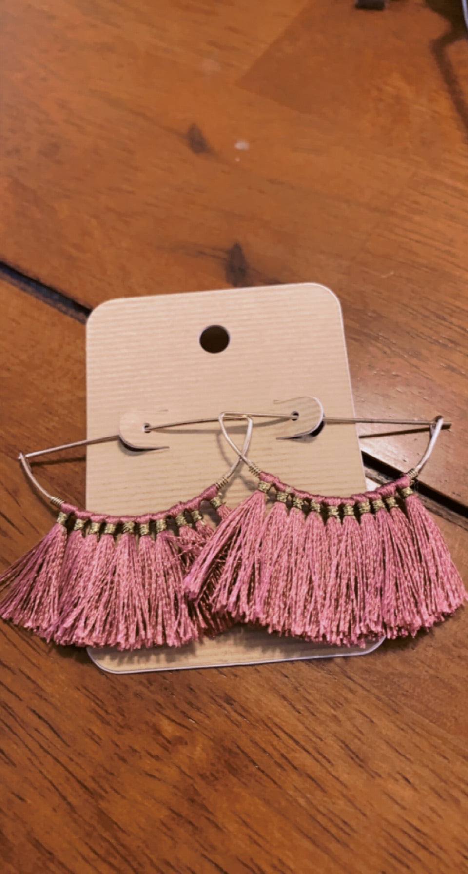 Half Circle Pink Tassel Earrings